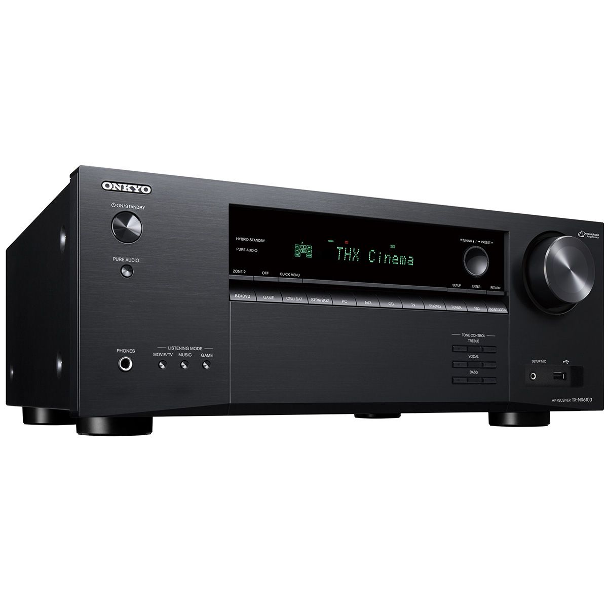 Onkyo TX-NR6100 angled with listening modes