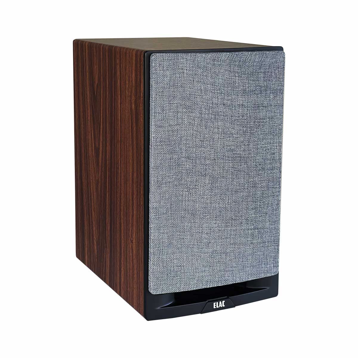 ELAC Uni-Fi Reference UBR62 3-Way Bookshelf Speaker - Black front angle w/ grill