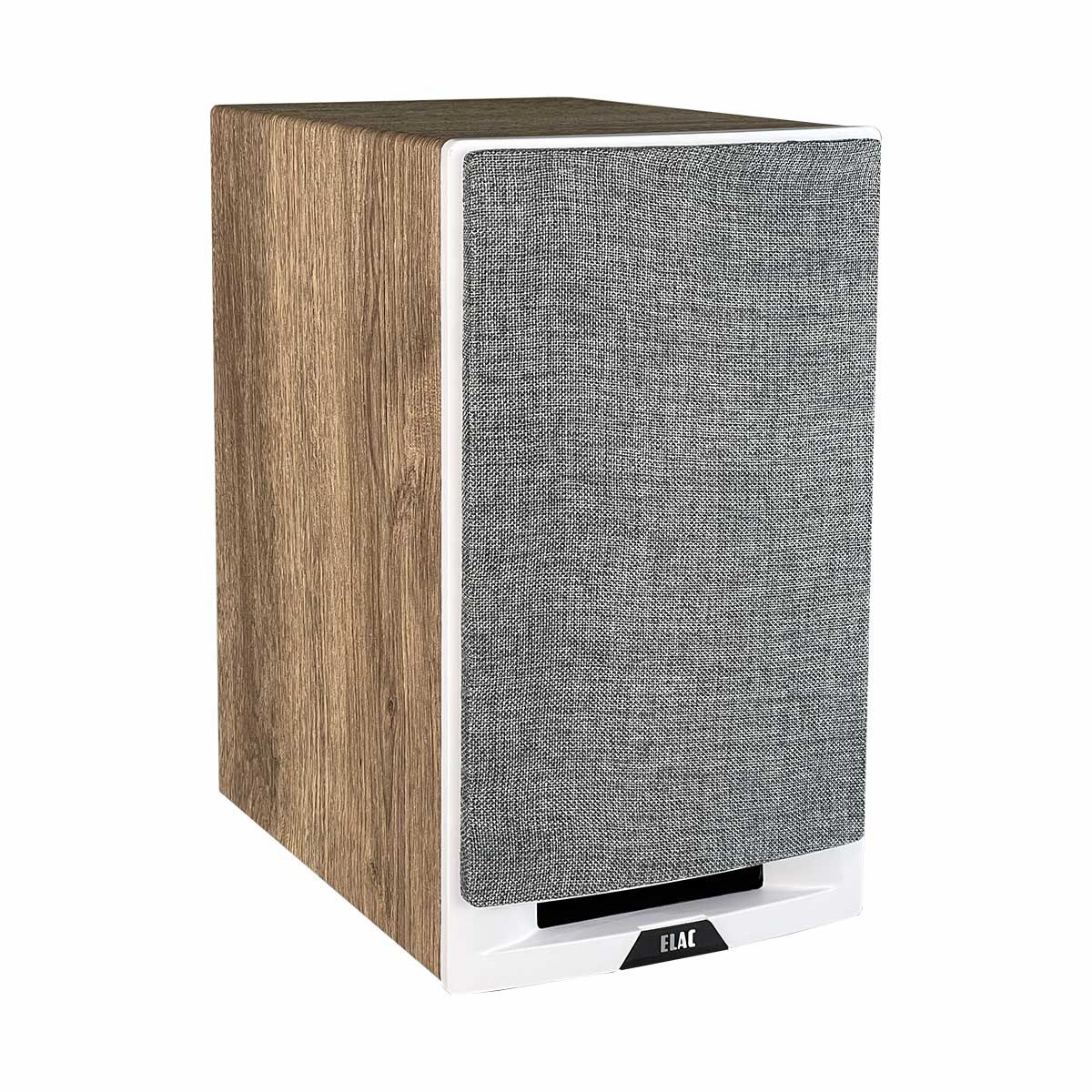 ELAC Uni-Fi Reference UBR62 3-Way Bookshelf Speaker - White front angle w/ grill