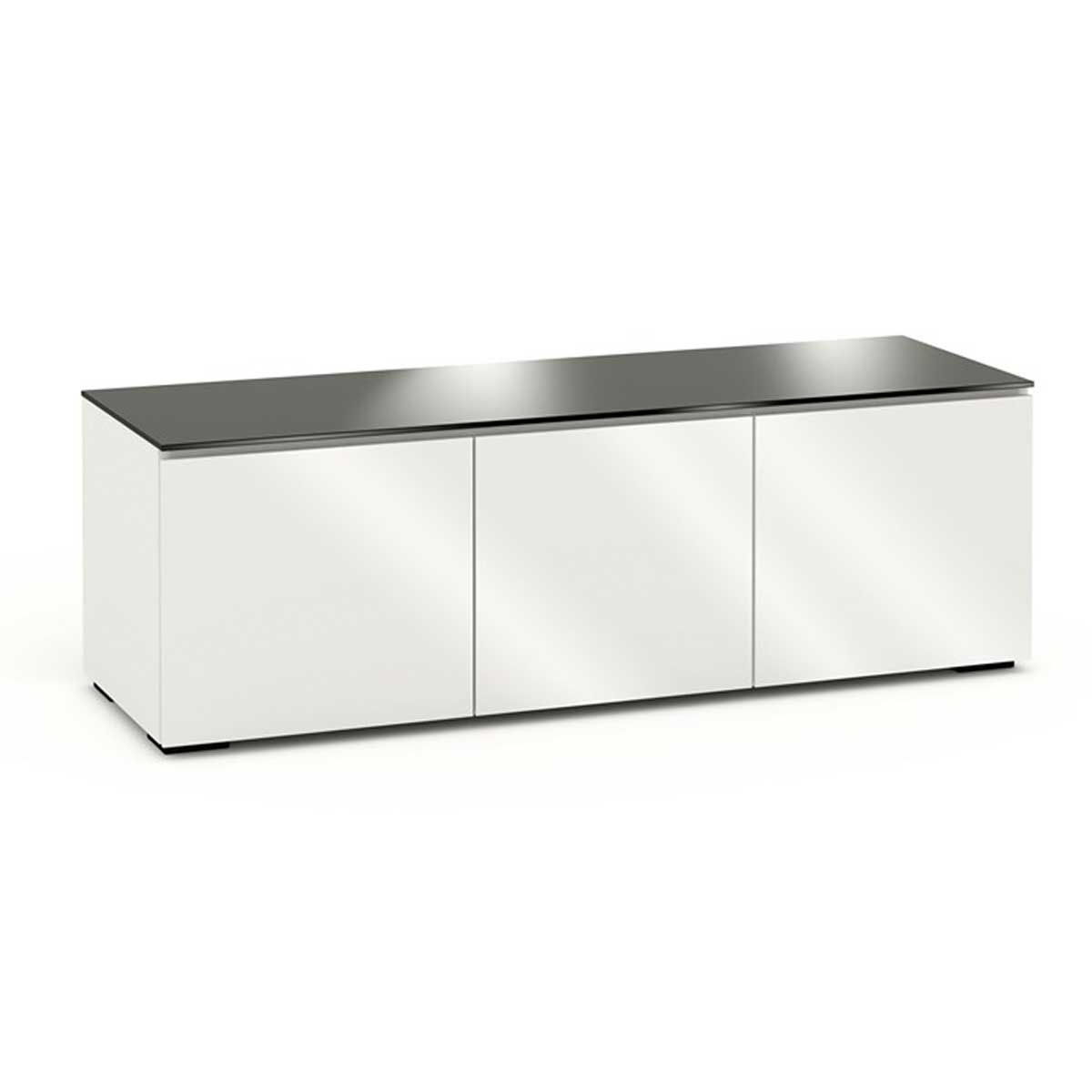 Salamander Designs Miami 237  Triple-Width AV Cabinet- Gloss White / Black Glass- front view