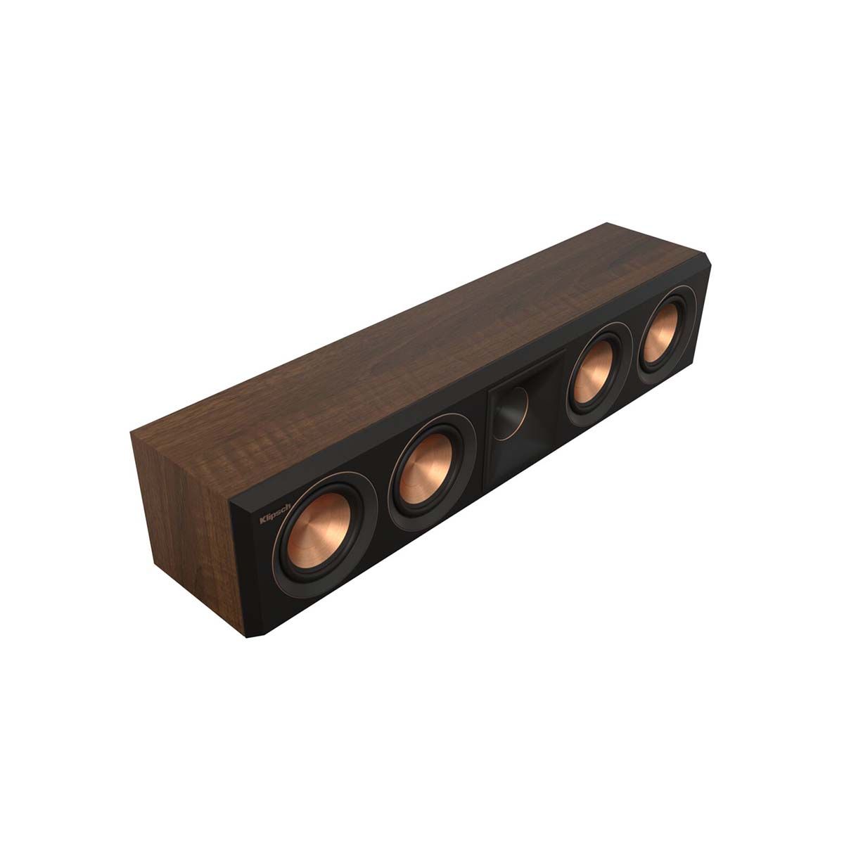 Klipsch RP-404C II Center Channel Speaker - Walnut - angled front view without grill
