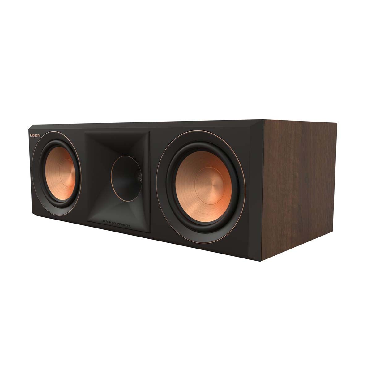 Klipsch RP-500C II Center Channel Speaker - Walnut - angled front right view without grill