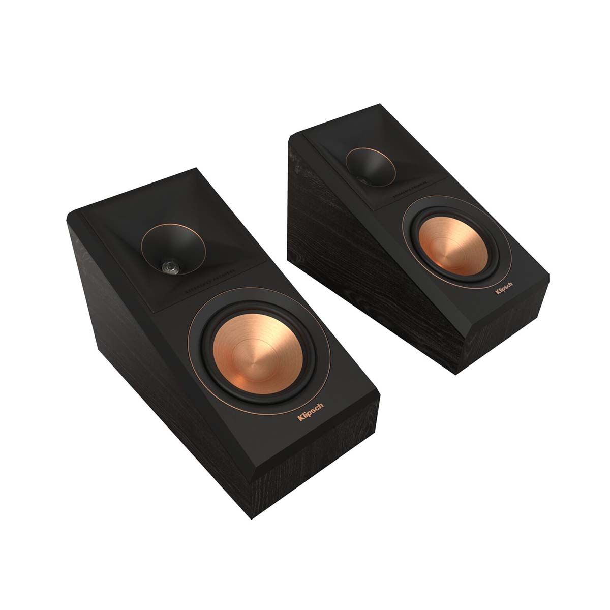 Klipsch RP-500SA II Surround/Atmos Speakers - Ebony - Pair - angled front view of pair without grills