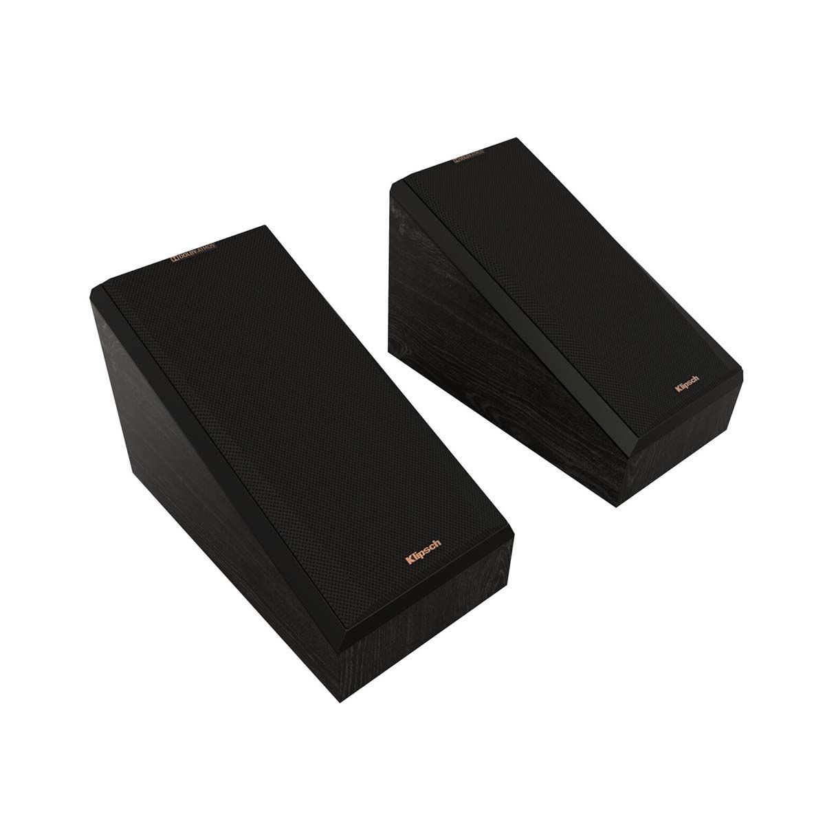 Klipsch RP-500SA II Surround/Atmos Speakers - Ebony - Pair - angled top view of pair with grills