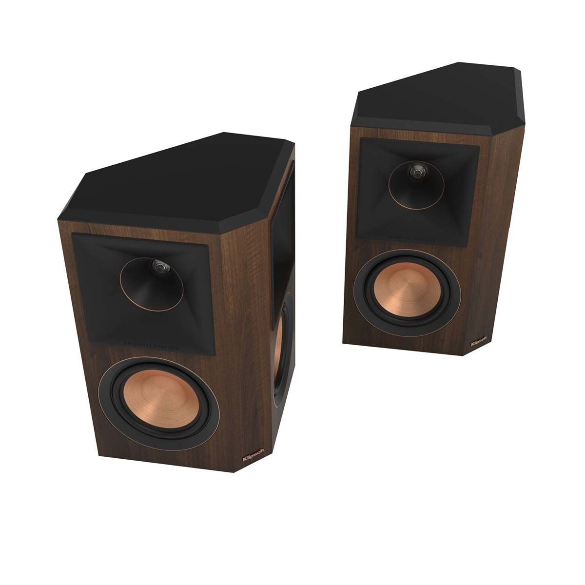 Klipsch RP-502S II Surround Speakers - Walnut - angled view of pair without grills