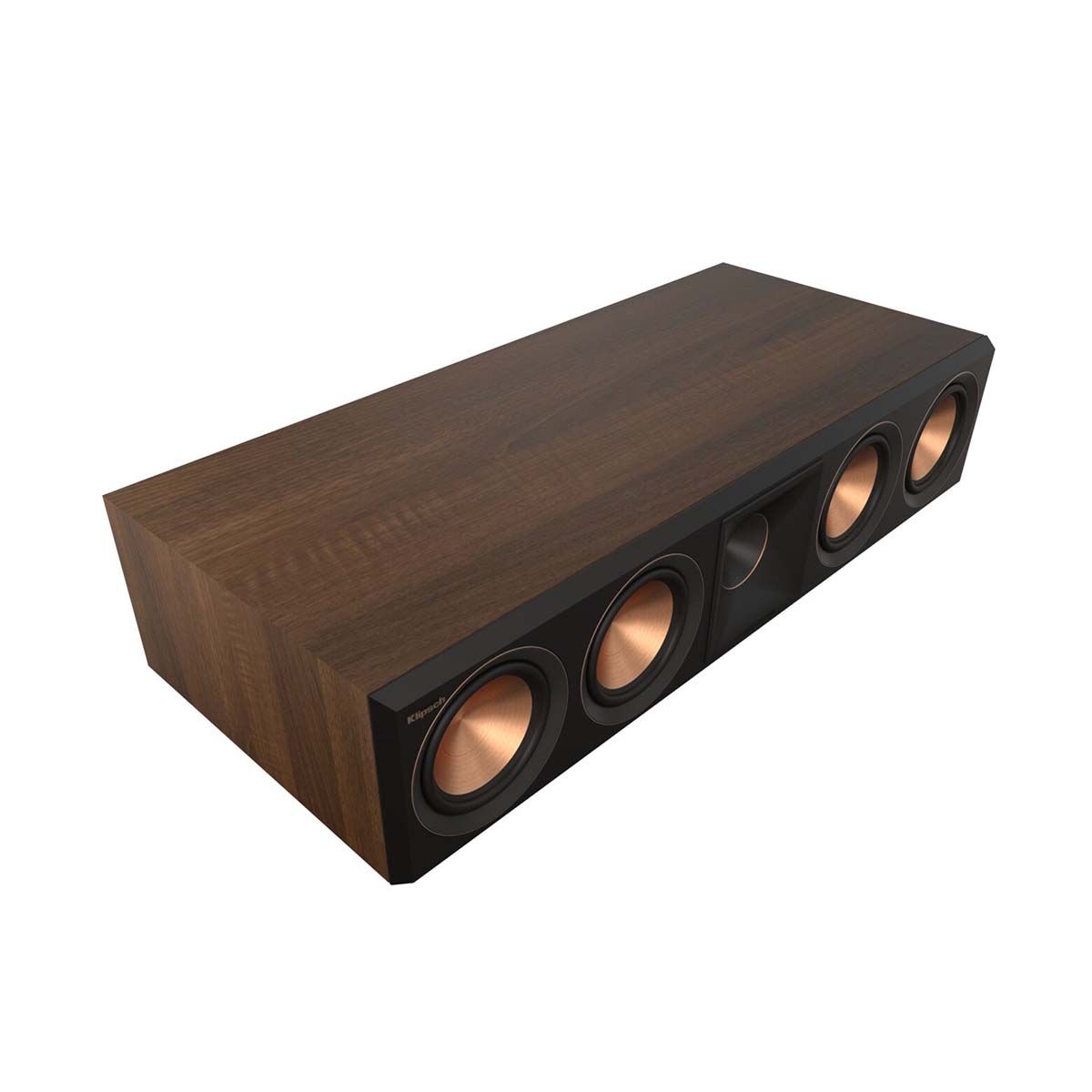 Klipsch RP-504C II Center Channel Speaker - Walnut - top angled front view without grill