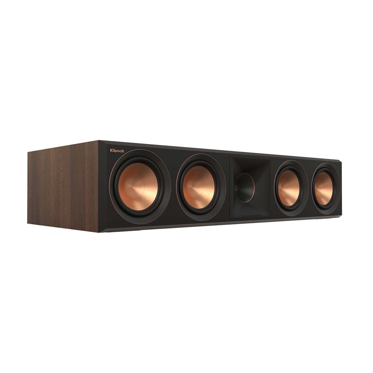 Klipsch RP-504C II Center Channel Speaker - Walnut - angled front view without grill