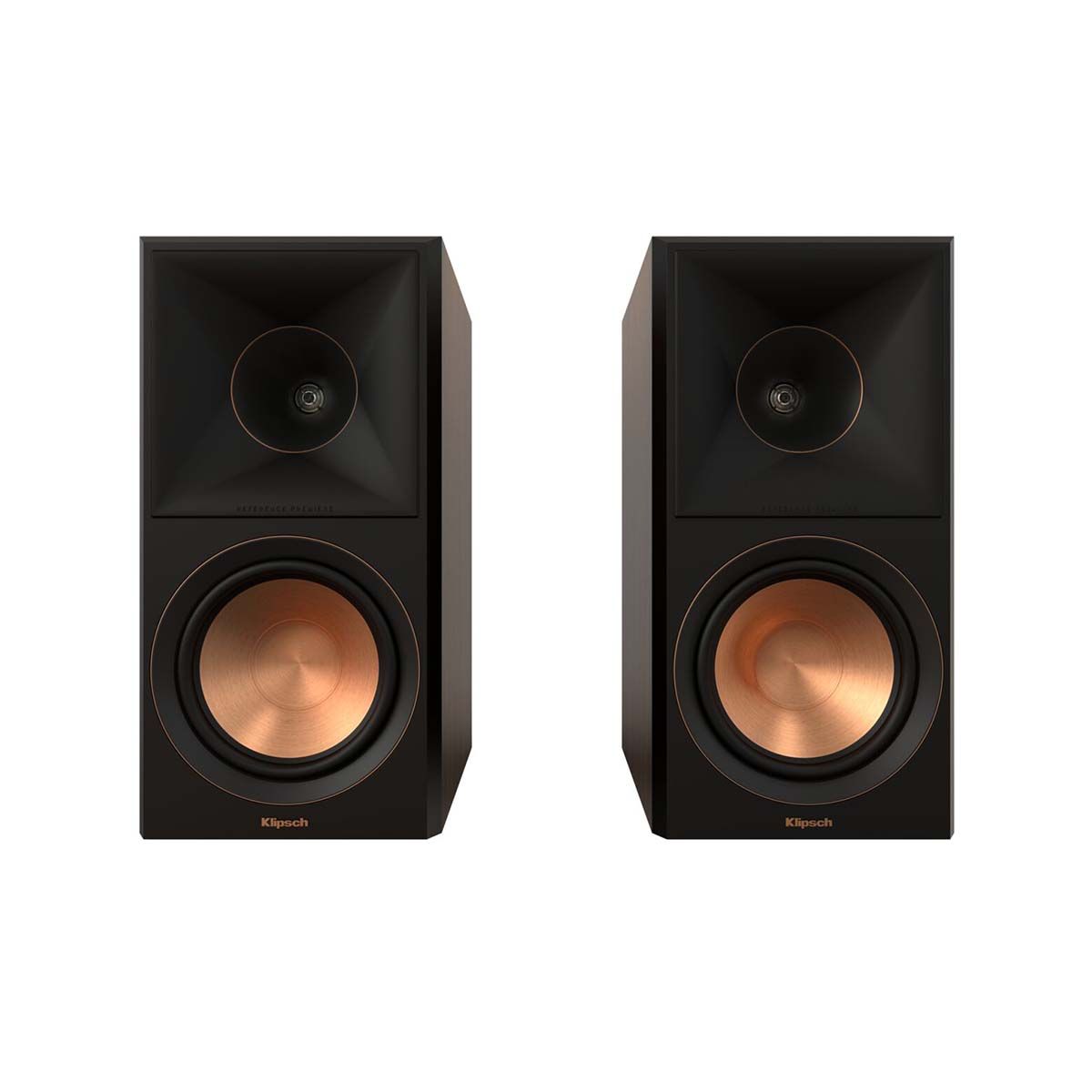 Klipsch RP-600M II Bookshelf Speakers - Walnut - Pair - front view of pair without grills