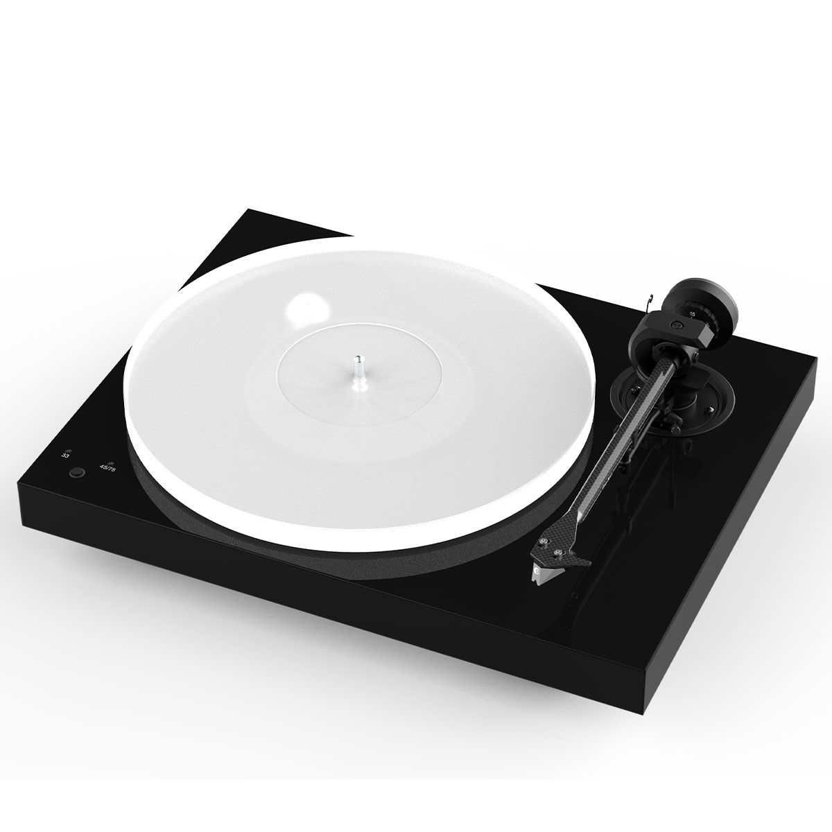 Pro-Ject X1B True Balanced Turntable - angled front view of gloss black