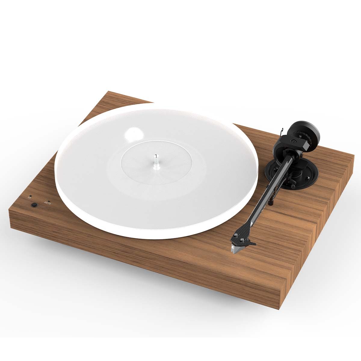 Pro-Ject X1B True Balanced Turntable - angled front view of satin walnut