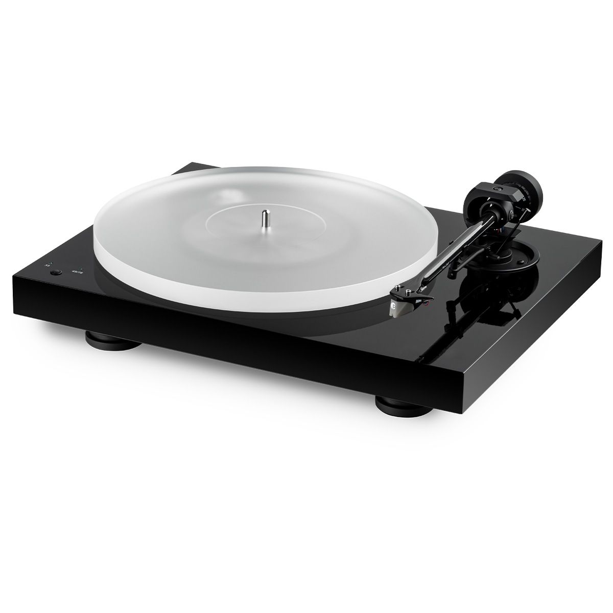 Pro-Ject X1B True Balanced Turntable - angled front view of gloss black without shadow