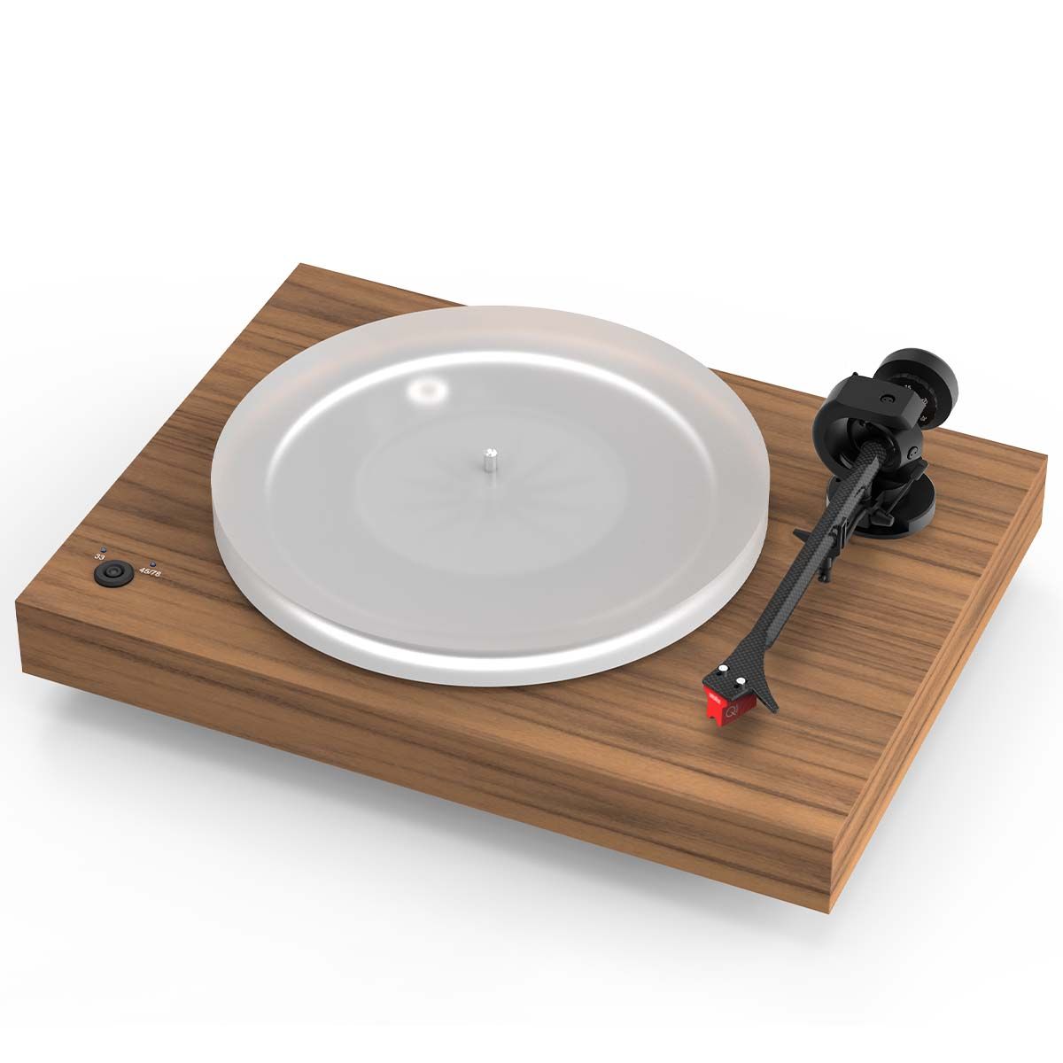 Pro-Ject X2B True Balanced Turntable - angled front view of walnut