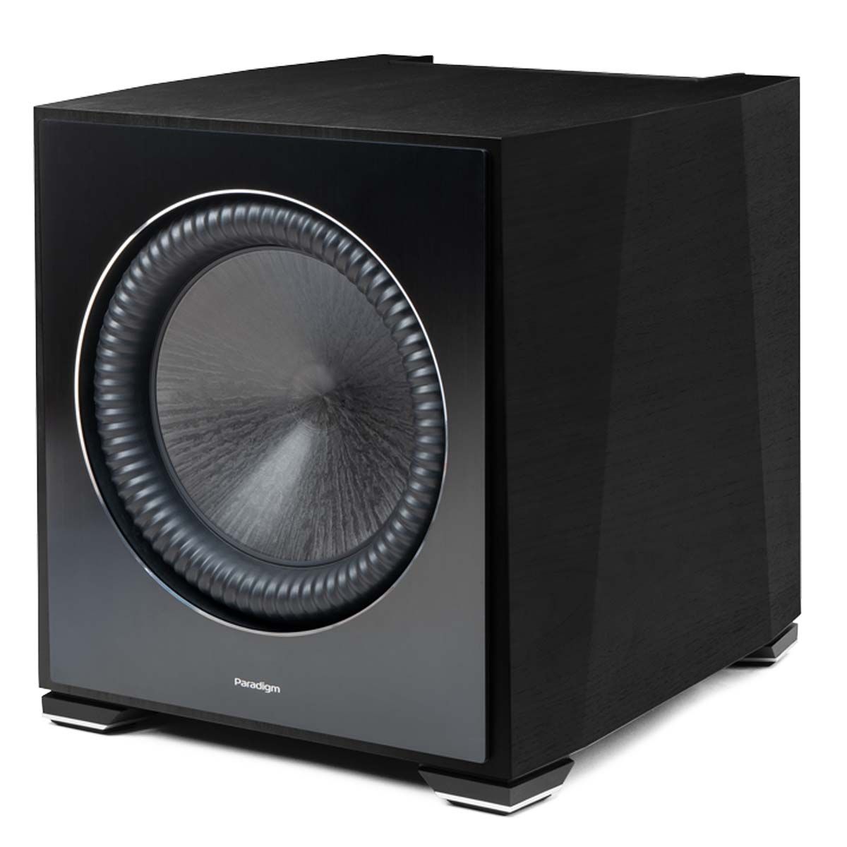 Paradigm XR13 Subwoofer - Black Walnut angled front view without grille
