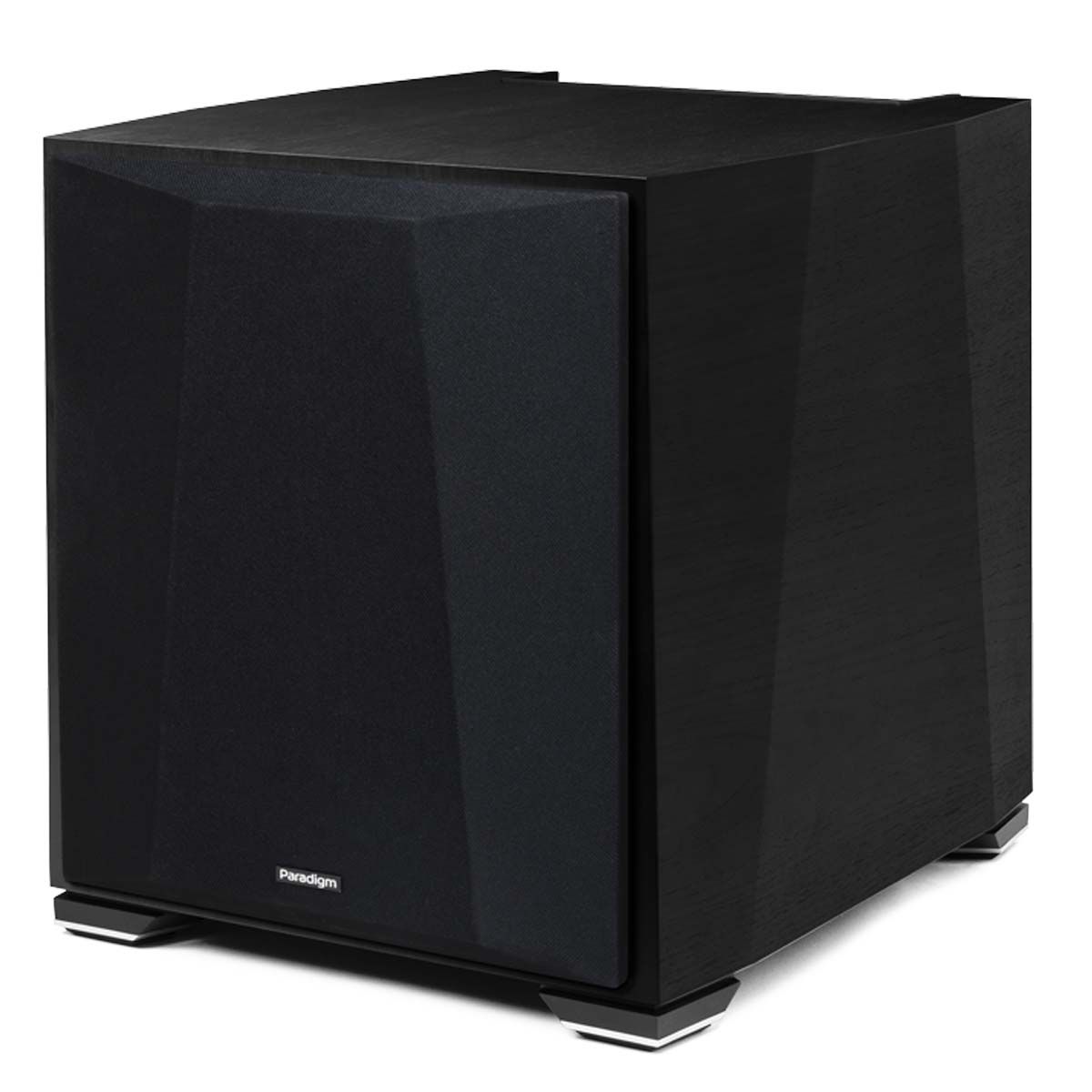 Paradigm XR13 Subwoofer - Black Walnut angled front view with grille