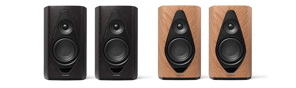 Sonus Faber Duetto all-in-one powered speaker pairs in black and walnut