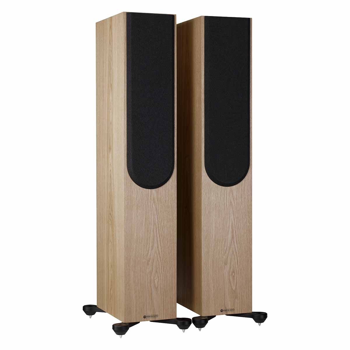 Monitor Audio Silver 300 7G Floorstanding Speakers, Ash, front angle with both grilles on