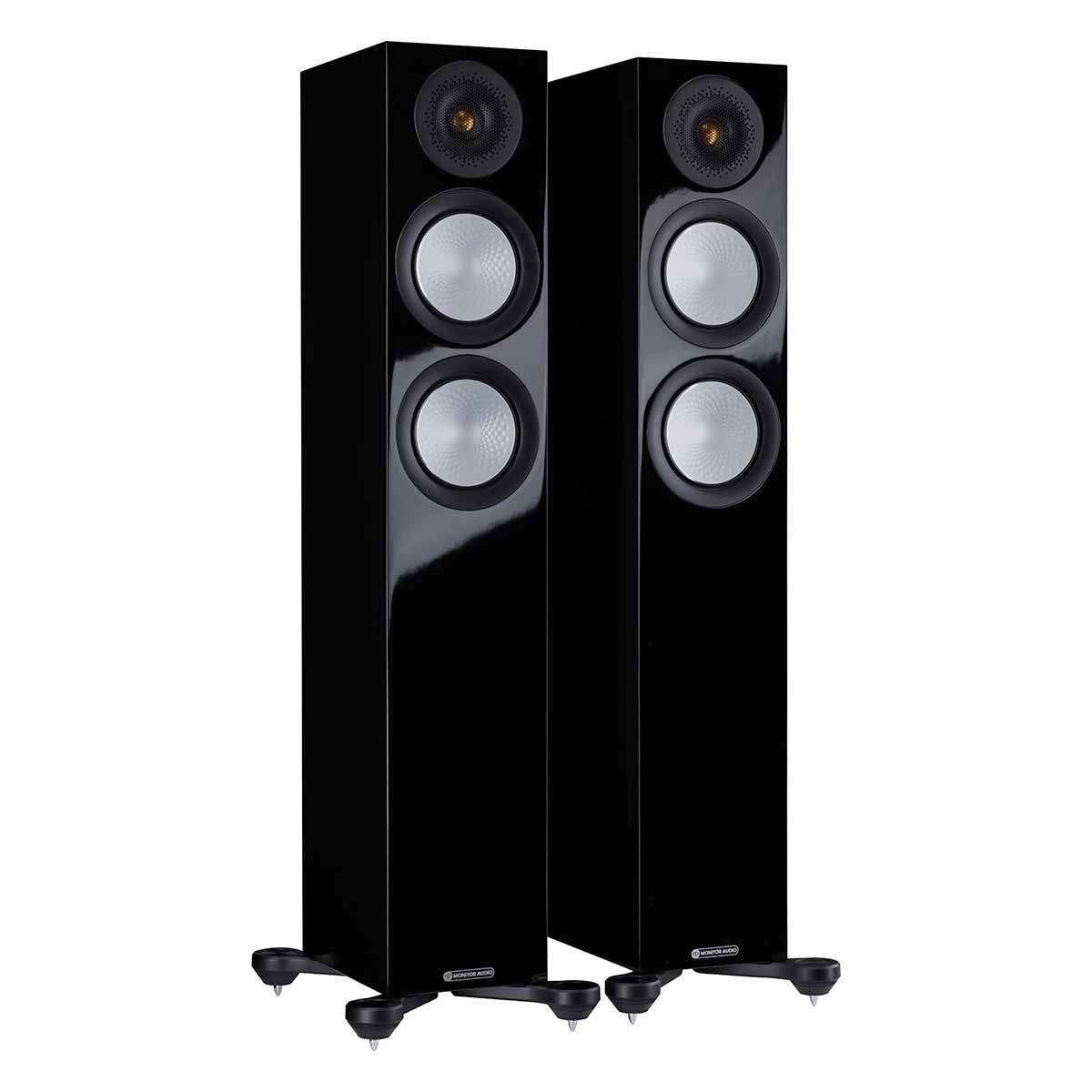 Monitor Audio Silver 200 7G Floorstanding Speakers, High Gloss Black, front angle with both grilles off