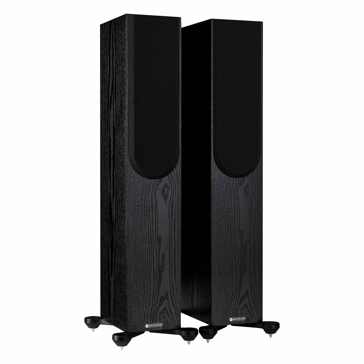 Monitor Audio Silver 200 7G Floorstanding Speakers, Black Oak, front angle with both grilles off