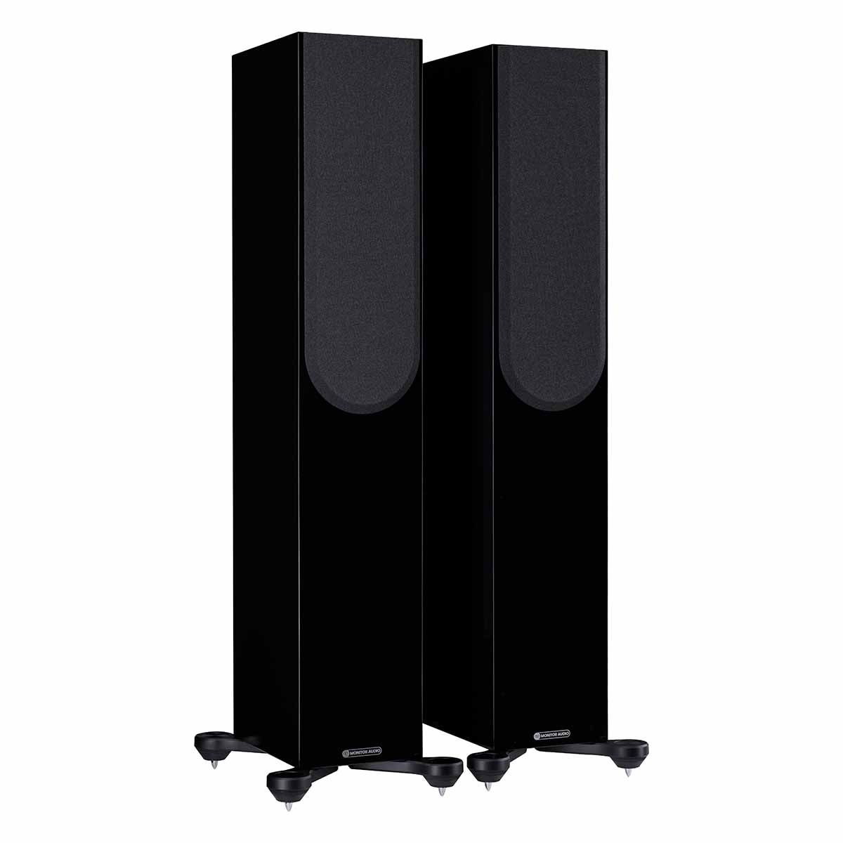 Monitor Audio Silver 200 7G Floorstanding Speakers, High Gloss Black, front angle with both grilles off