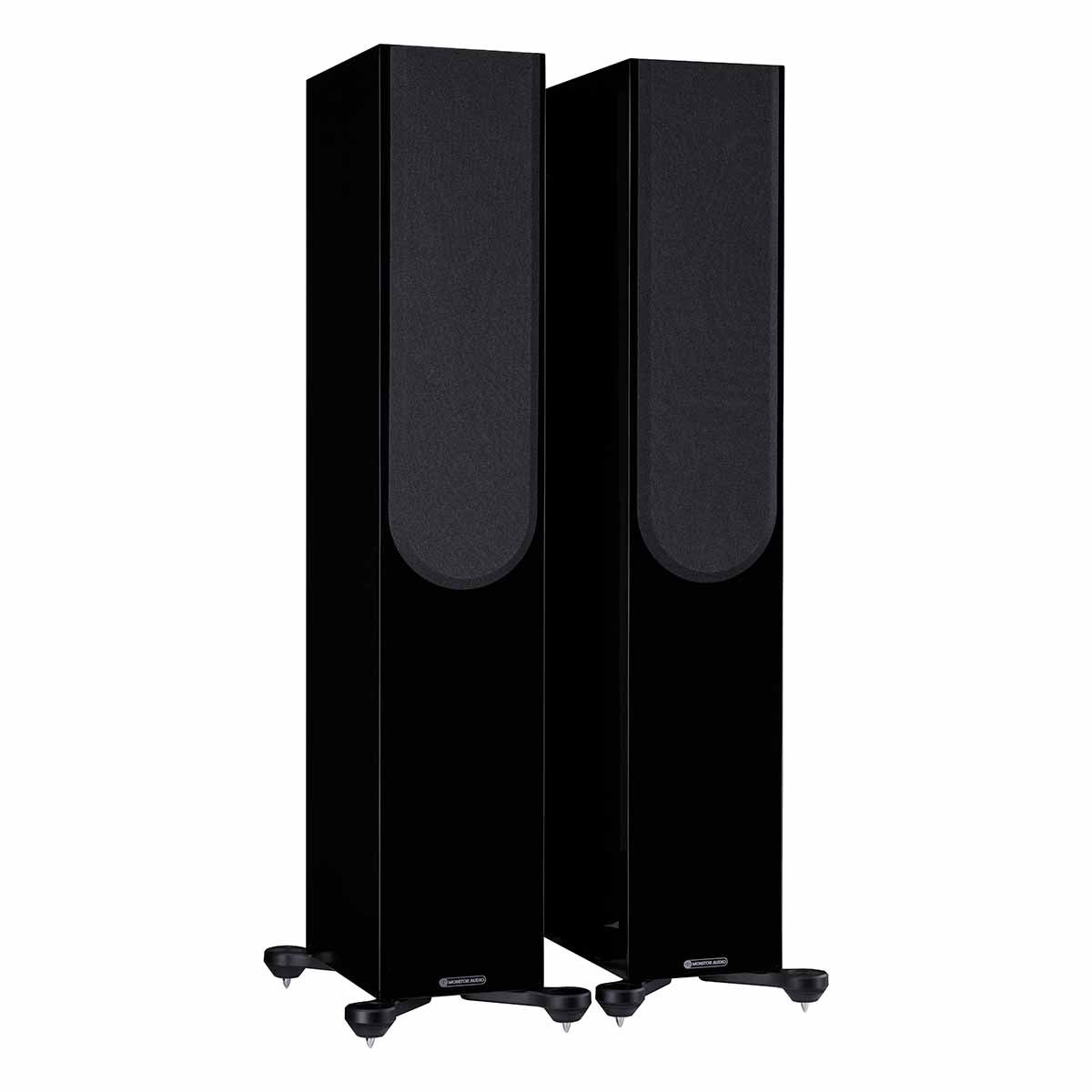 Monitor Audio Silver 300 7G Floorstanding Speakers, High Gloss Black, front angle with both grilles on