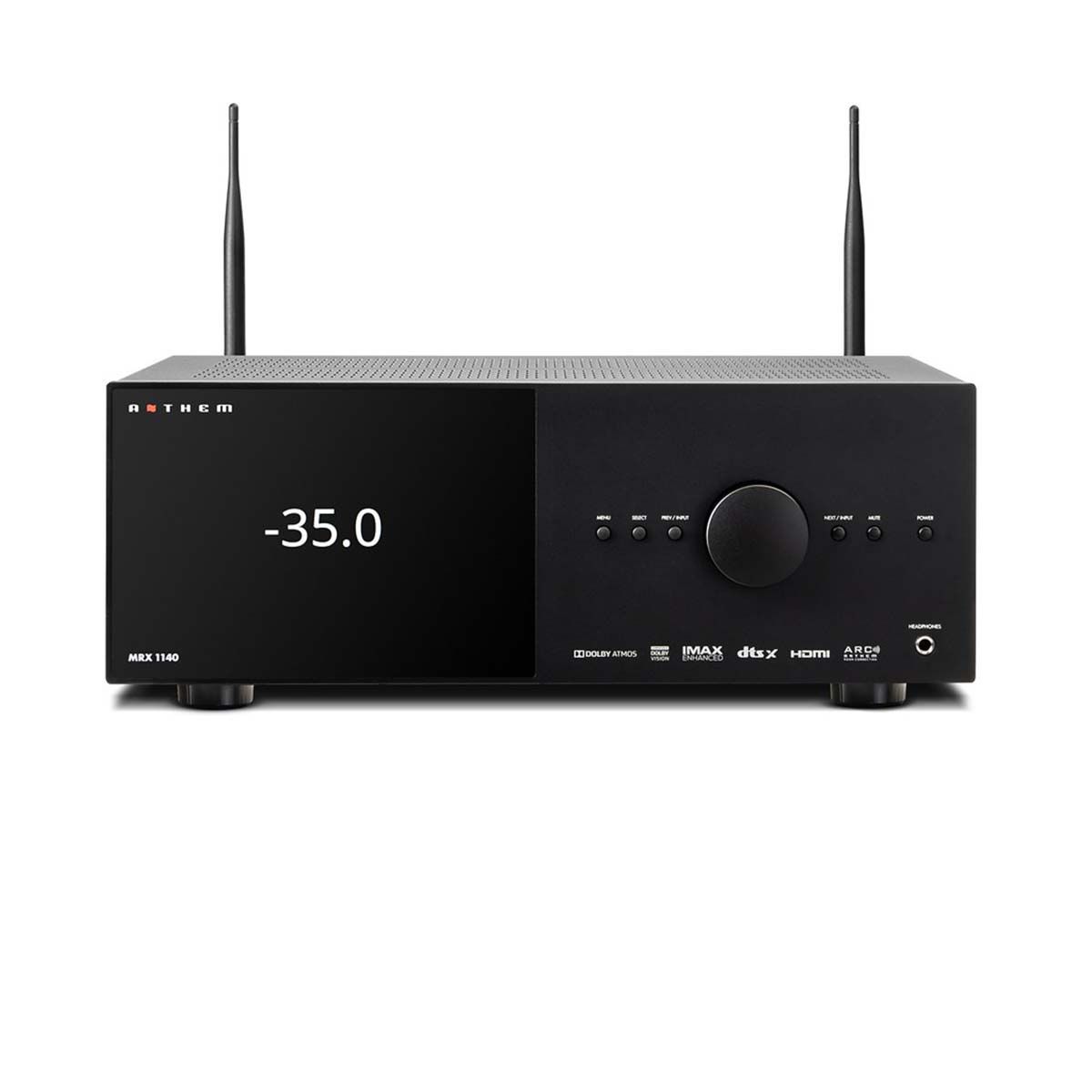 Anthem MRX 1140 Receiver, front view with antennae
