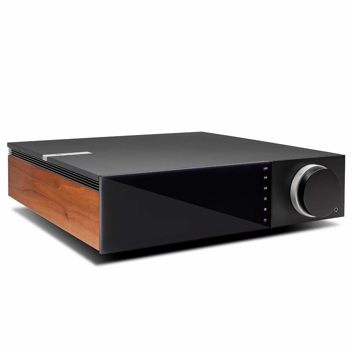 Cambridge Audio EVO 150 All-In-One Player, front right angle with wood side plate