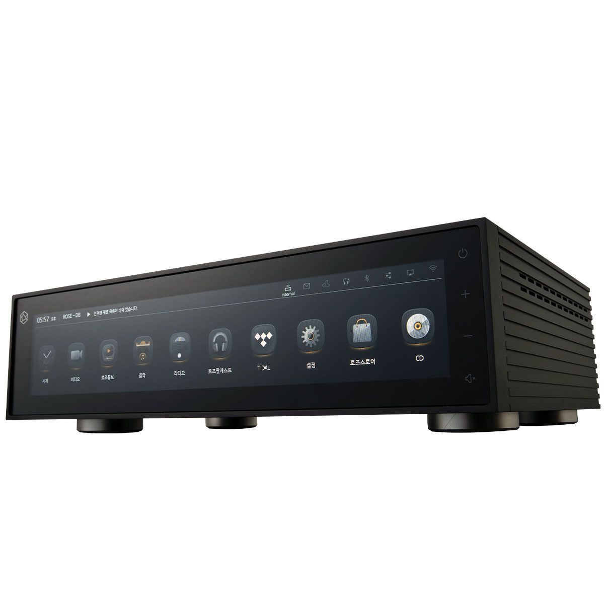 Close shot of the HIFI Rose RS150 Reference Network Streamer Front Panel in Black.