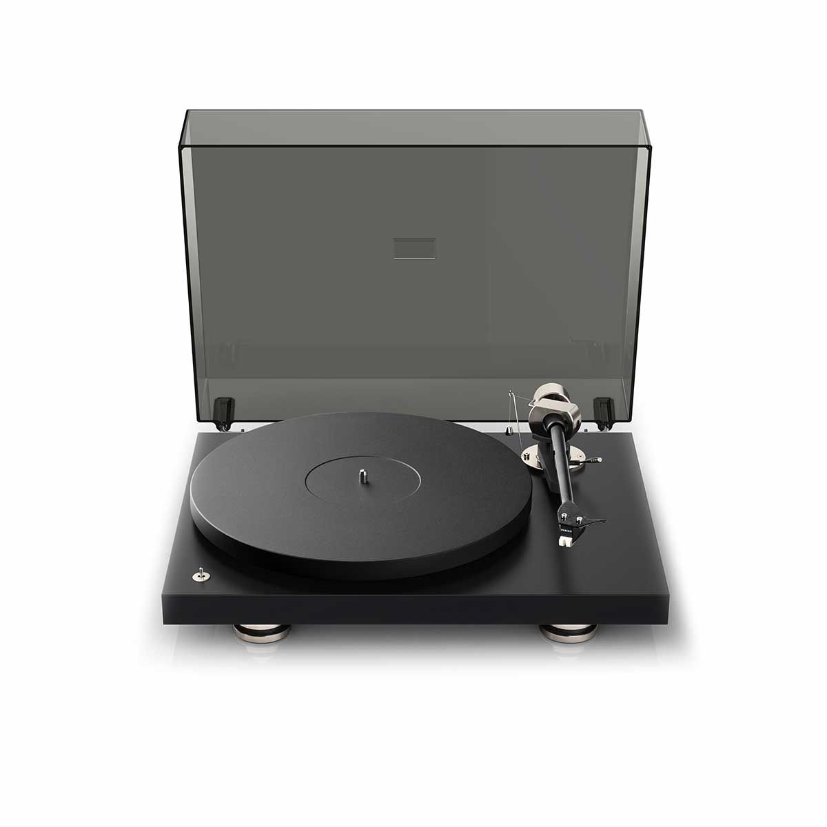 Pro-Ject Debut PRO Turntable, Satin Black, front top view with dustcover attached