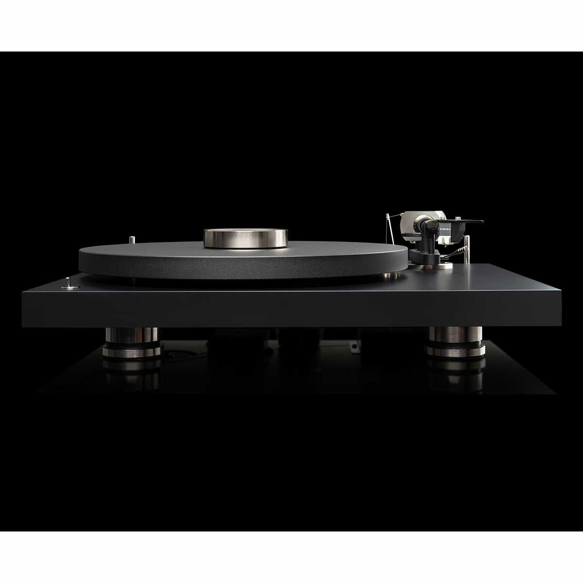 Pro-Ject Debut PRO Turntable, Satin Black, front view on black background