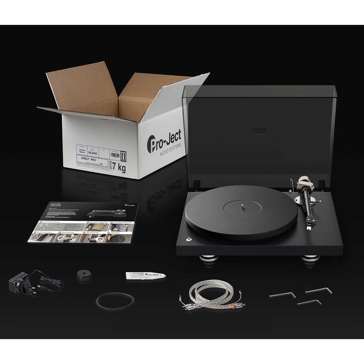 Pro-Ject Debut PRO Turntable, Satin Black, all accessories and included components
