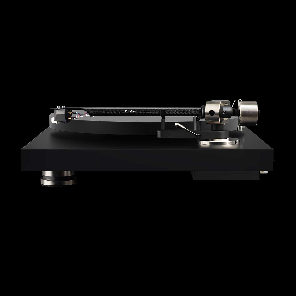 Pro-Ject Debut PRO Turntable, Satin Black, side view on black background