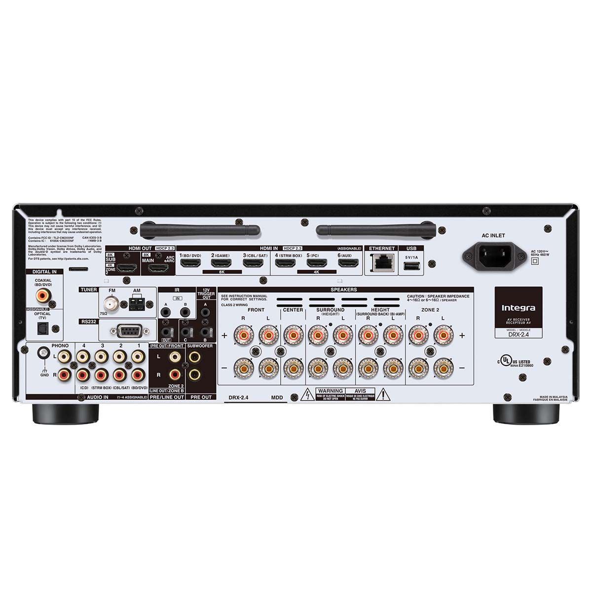 Integra DRX 2.4 Home Theater Receiver, rear panel view