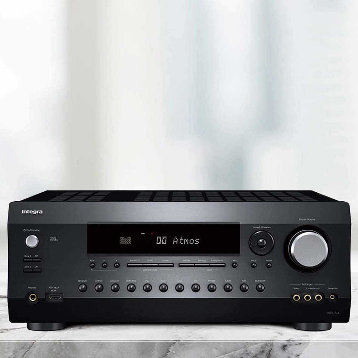 Integra DRX 3.4 Home Theater Receiver, on a marble surface