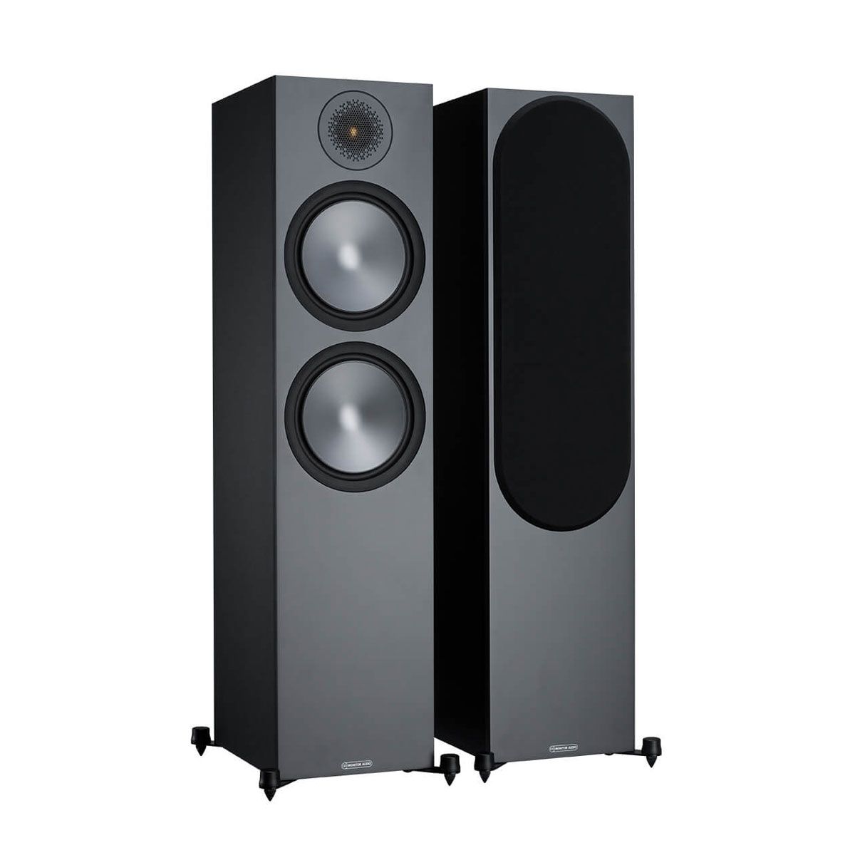 Monitor Audio Bronze 500 Floorstanding Speakers, Black, set of two, one with grille and one without grille