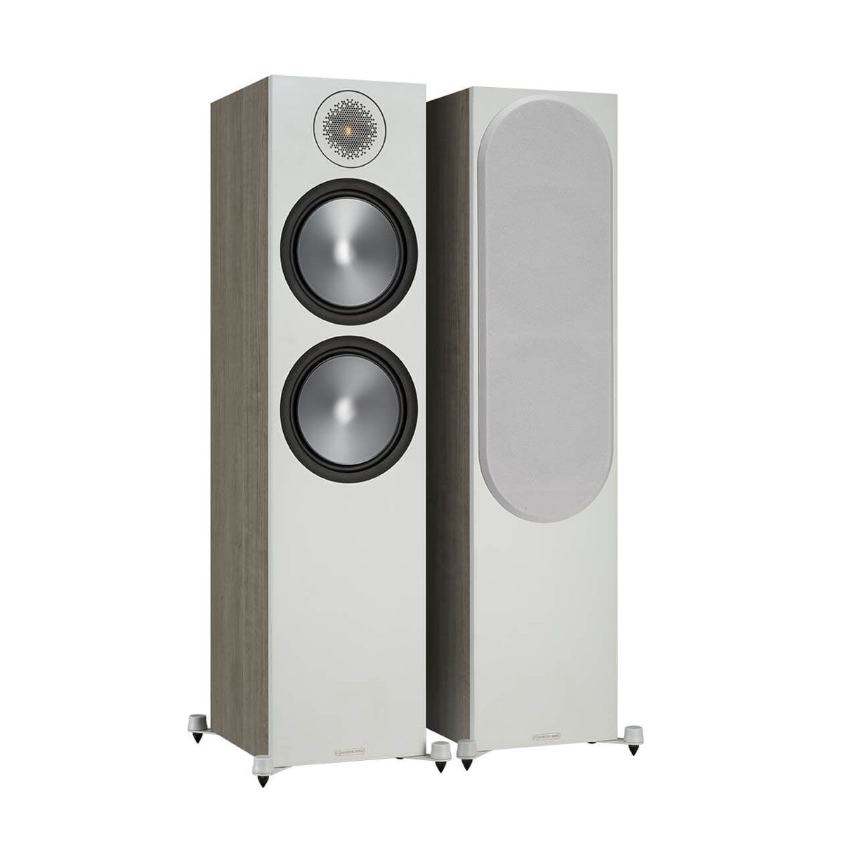 Monitor Audio Bronze 500 Floorstanding Speakers, Urban Grey, set of two, one with grille and one without grille