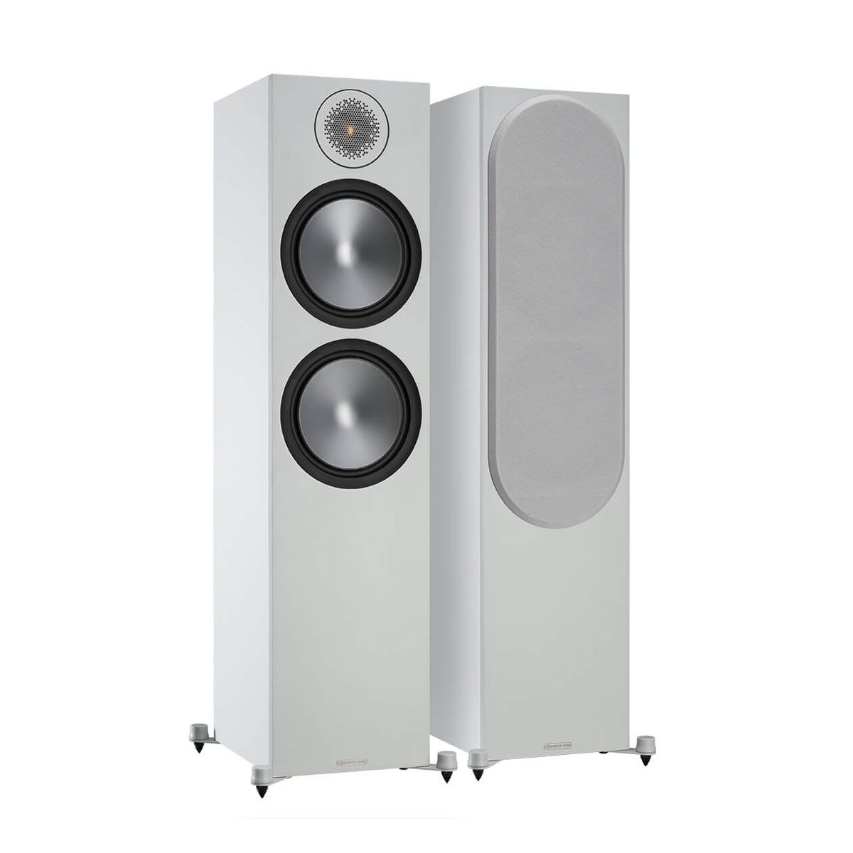 Monitor Audio Bronze 500 Floorstanding Speakers, White, set of two, one with grille and one without grille