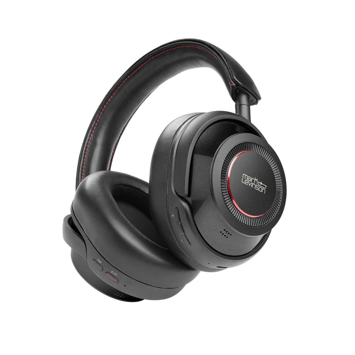 Close-up angled view of the Mark Levinson № 5909 Premium Hi-Res Wireless ANC Over-Ear headphones in the Black Pearl finish.