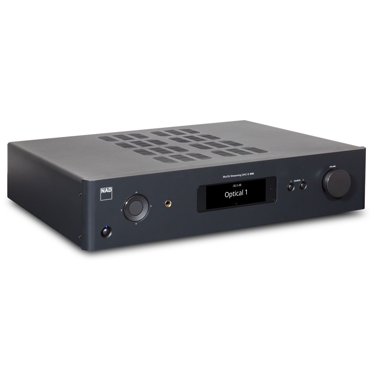 NAD C 658 BluOS Streaming DAC, front right angle