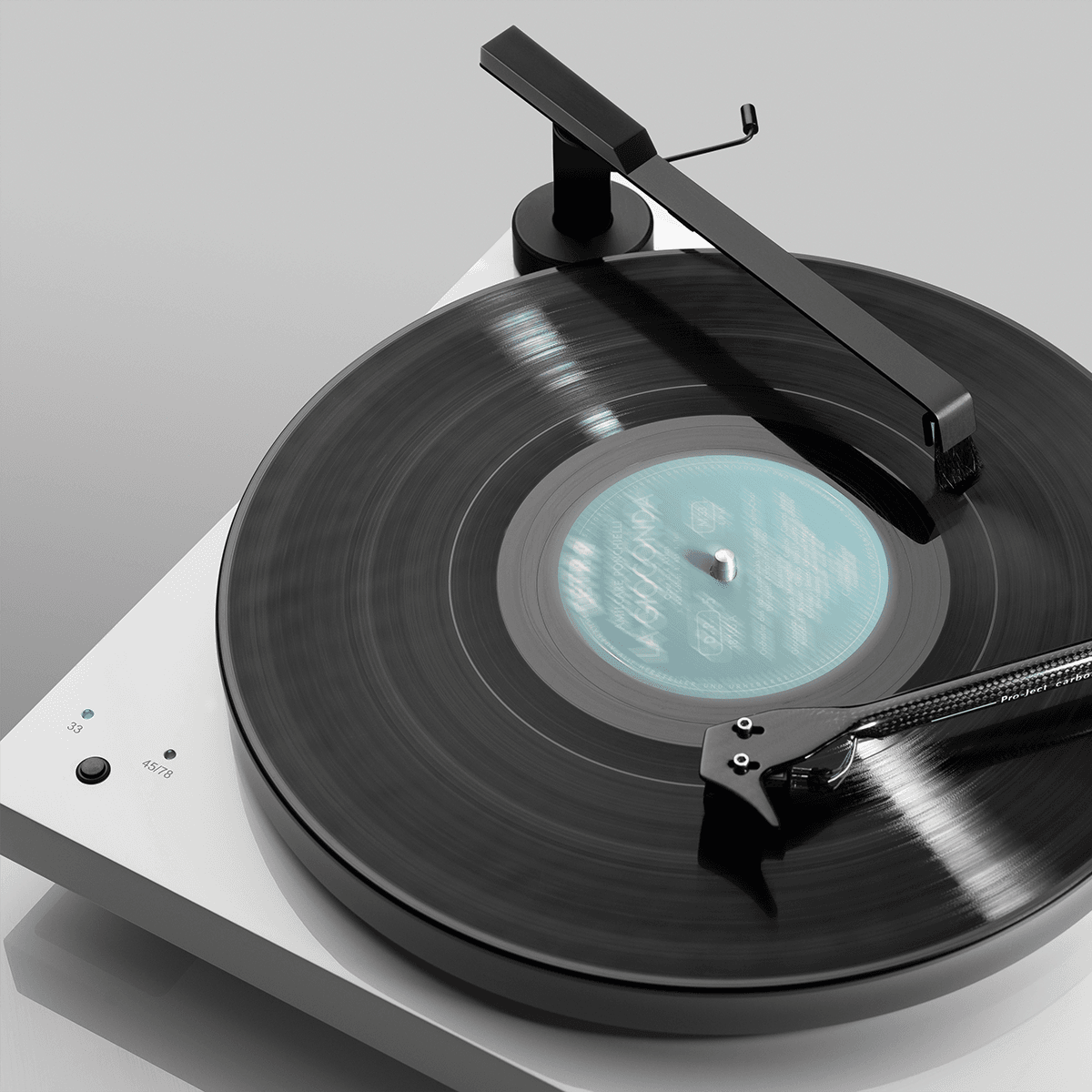 Pro-Ject Sweep It S2 Record Brush, Black, set up on a Pro-Ject Debut Carbon turntable