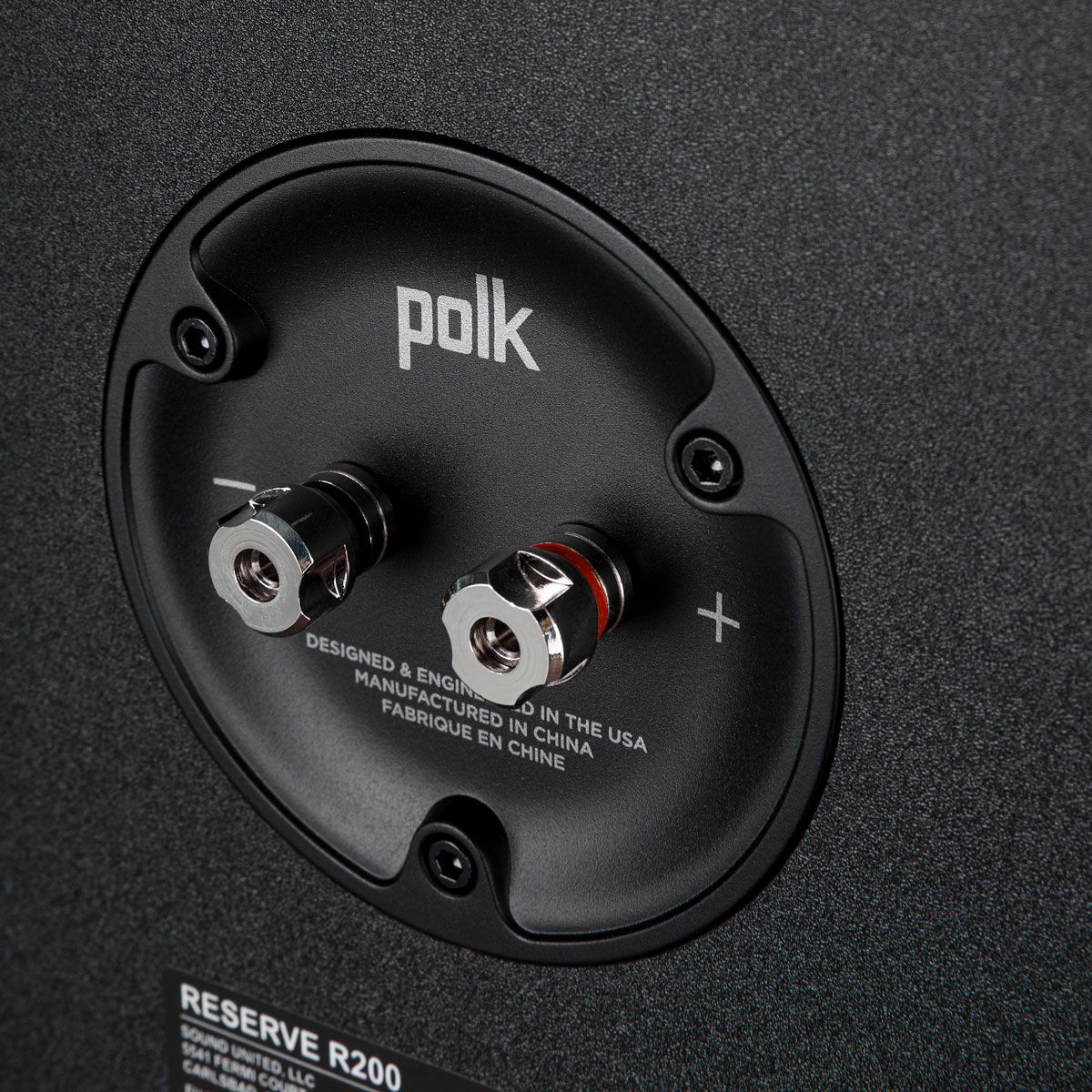 Polk Audio Reserve L200 Bookshelf Speakers, Black, binding posts detailed view