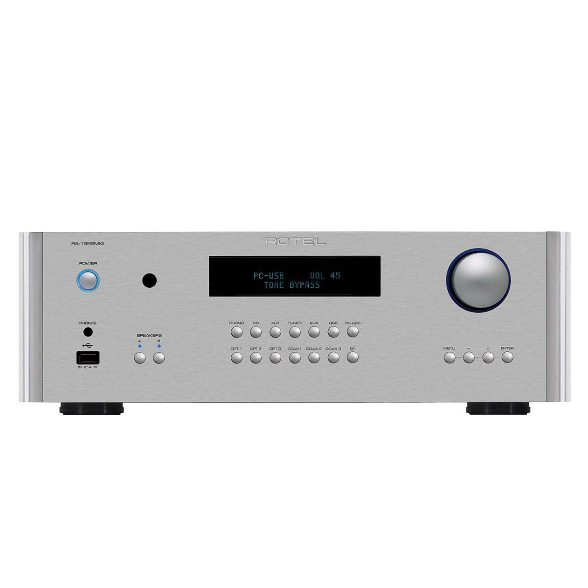 Rotel RA-1592MKII Integrated Amplifier, Silver, front view