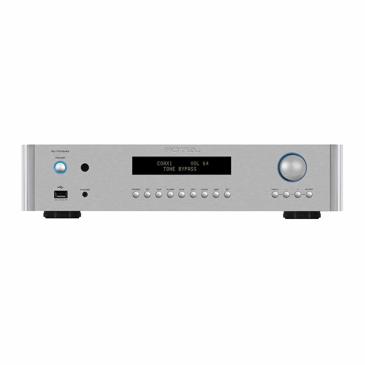 Rotel RC-1572 MKII Stereo Preamplifier, Silver, front view