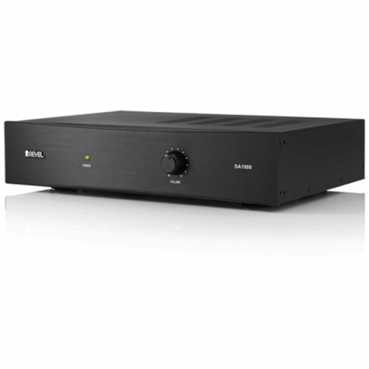 Revel SA1000 Subwoofer Amplifier, Black, front right angle view