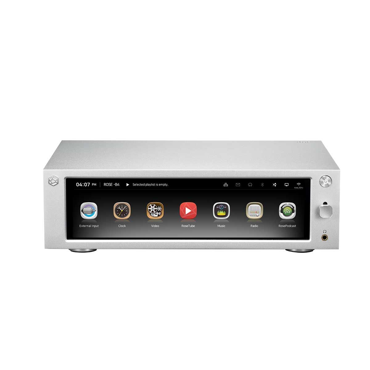 Front view of the HiFi Rose RS201E Integrated Amplifier and Network Streamer.
