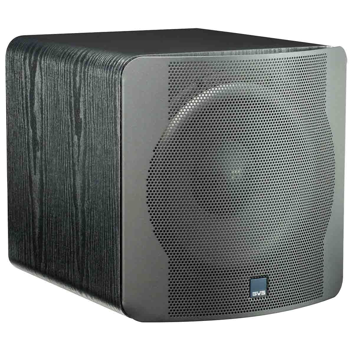 SVS SB-2000 12" Compact Sealed Subwoofer - Premium Black Ash - angled top view with grille