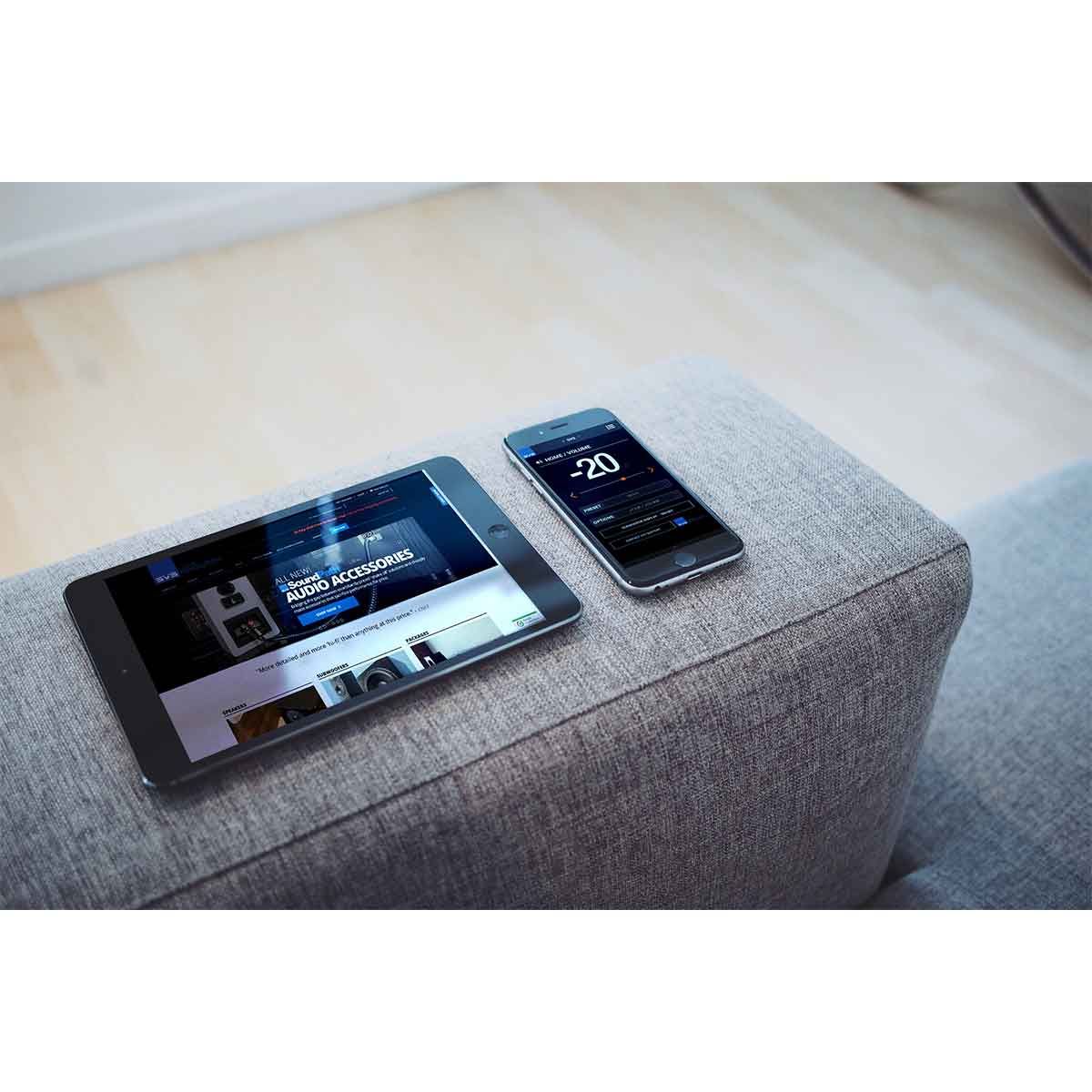 smartphone and tablet showing the new SVS Subwoofer Control App.