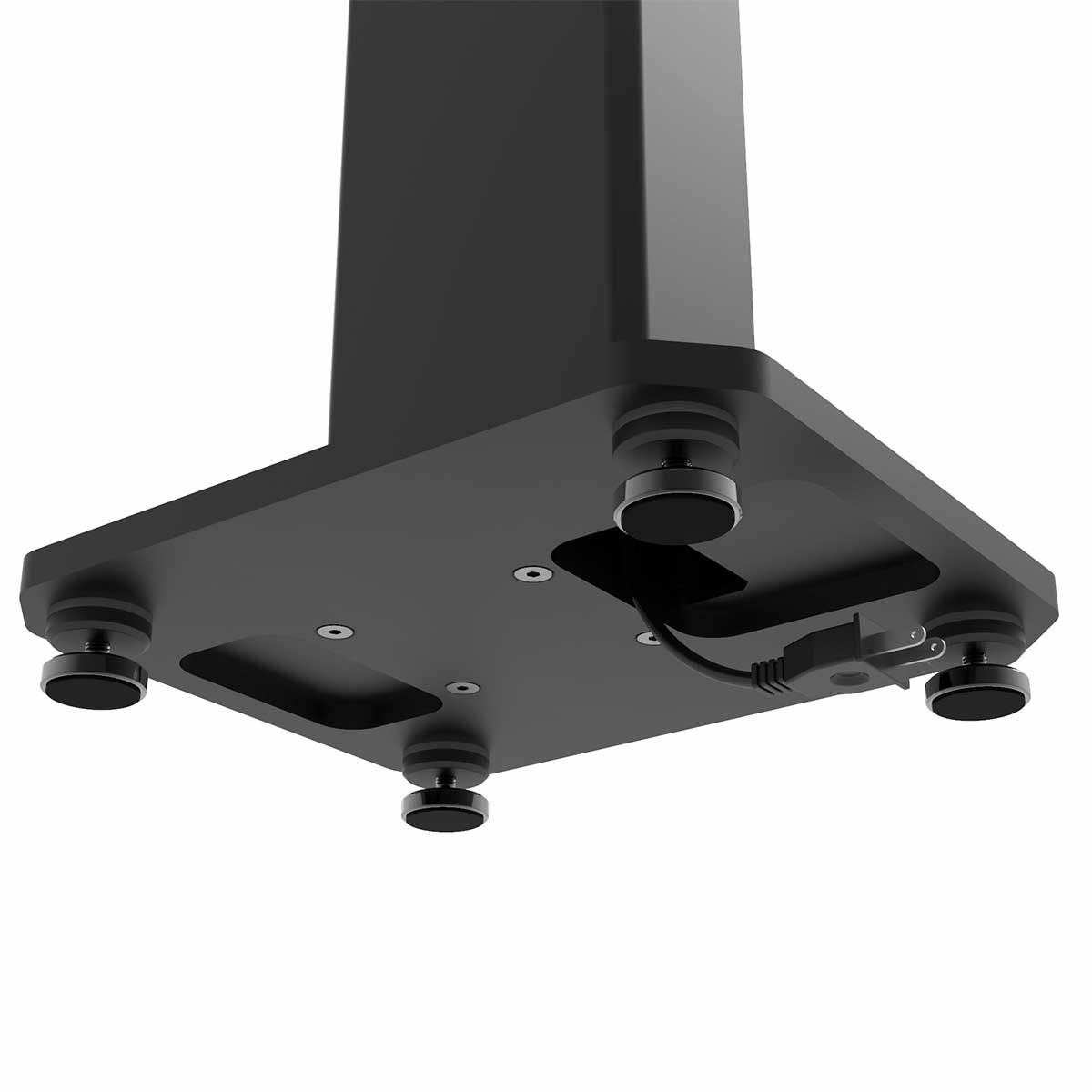 Kanto SX Speaker Stands, Black, bottom view with cable management outlet and isolation feet