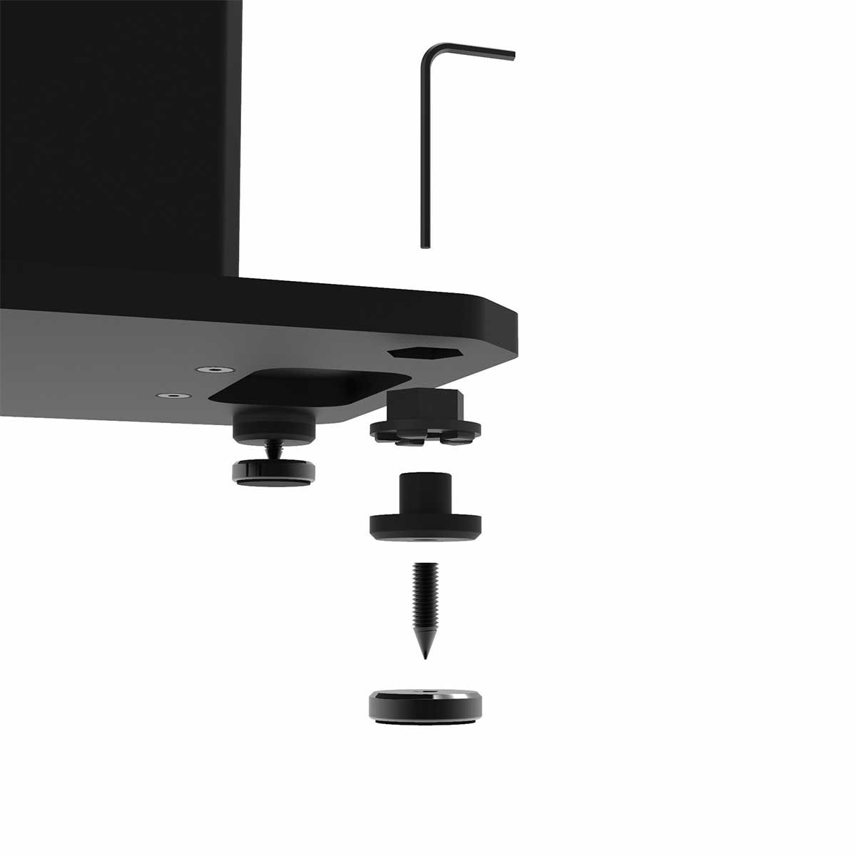 Kanto SX Speaker Stands, Black, exploded view of isolation feet