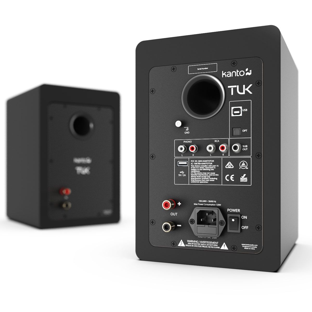 Kanto TUK Premium Powered Speakers - Matte Black - Rear View