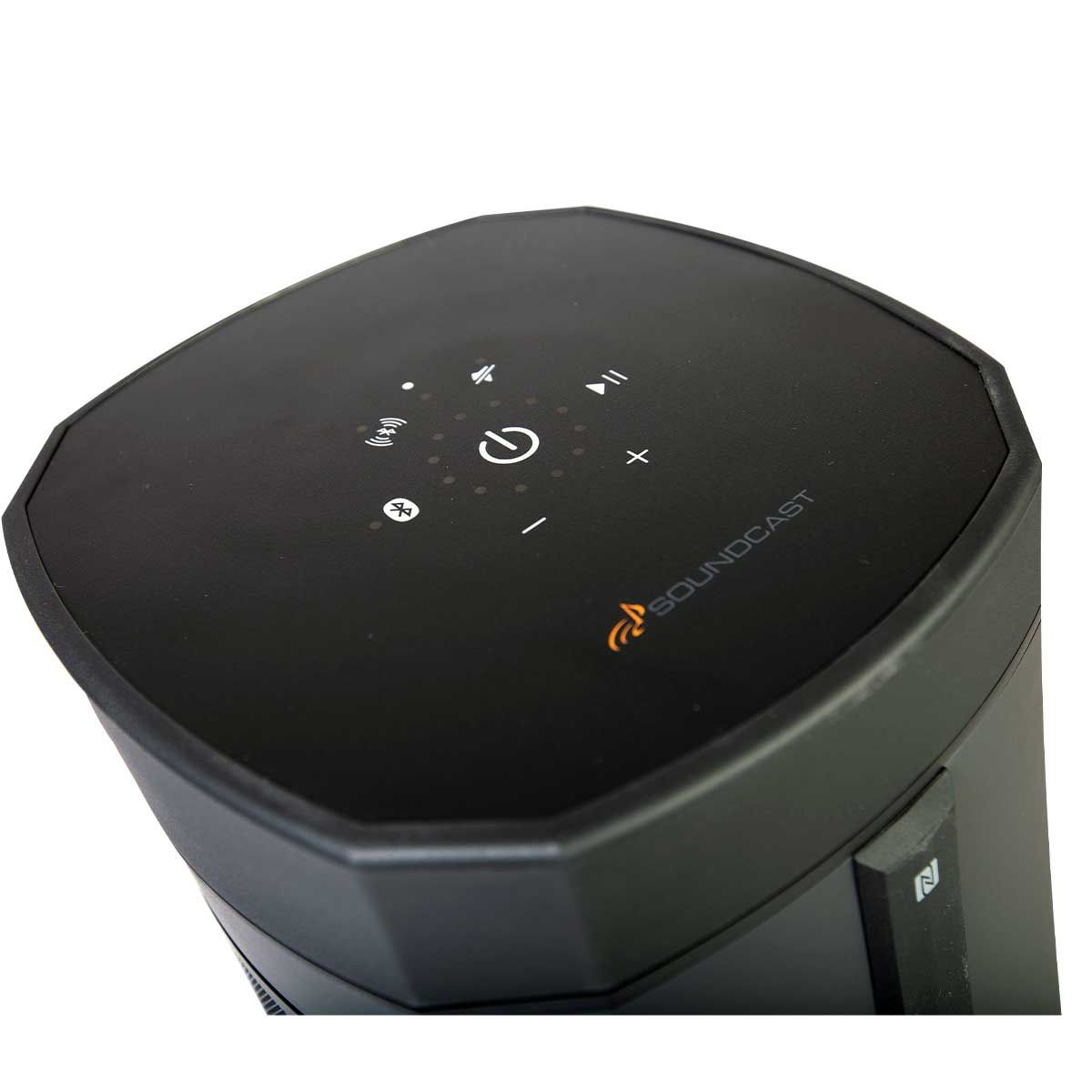 Close-up shot of the Soundcast VG5 Portable Waterproof Bluetooth Speaker's capacitive touch control panel.